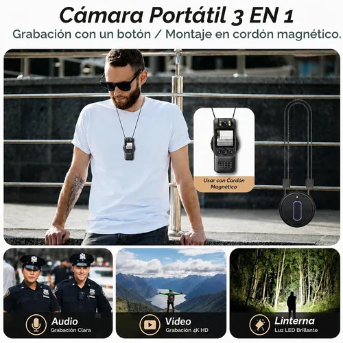 Vista 5 de 4K Body Camera with Audio and Video Recording, 128GB Wearable Mini Body Cam with Magnetic Clip, Hands-Free POV Camera for Work, Cycling, Travel