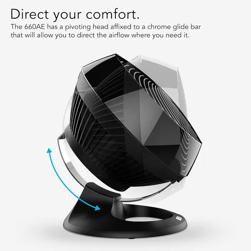 Vista 5 de Vornado Ventilador circulador de aire grande 660 AE para toda la habitación con 4 ajustes de velocidad, funciona con Alexa, barra deslizante cromada