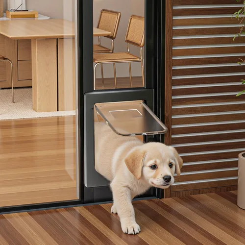 Vista 2 de Puerta para perro para puerta corrediza de vidrio, solapa magnética de plástico para puerta corrediza, inserto para mascotas con cerradura, altura