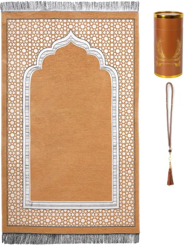 Vista 3 de Alfombra de oración islámica elegante con patrón de mezquita fina, manta portátil musulmana Ramadán Eid, alfombra de regalo turca, color negro, 1