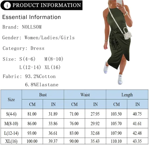 Vista 4 de NOLLSOM Vestido casual sin mangas a rayas para mujer, vestido por debajo de la rodilla de verano con cuello halter, fruncido, entallado, con lazo