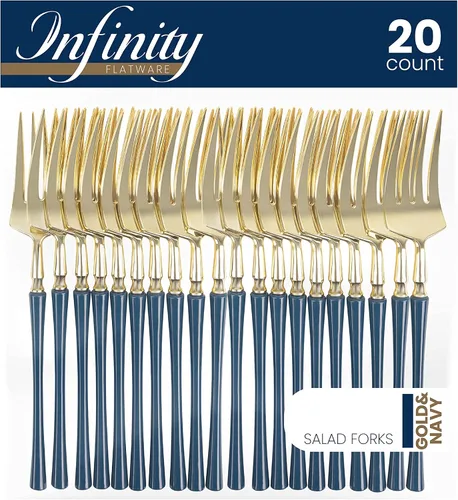 Vista 5 de PlasticPro 20 unidades de tenedores de cena de plástico dorado de calidad premium resistentes desechables elegantes cubiertos de cena para fiesta