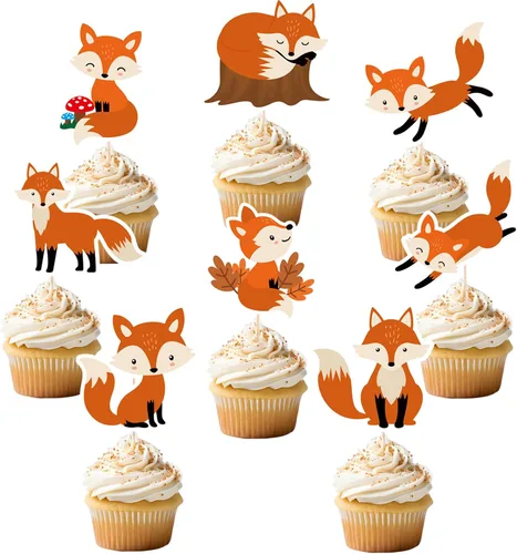Vista 10 de 48 Pcs Fox Cupcake Toppers - Woodland Animal Cake Picks for Woodland Animal-Themed Baby Shower Birthday Party Table Decorations Supplies