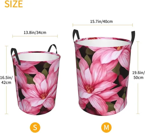 Vista 5 de Beauty pink Floral Flowers print Circular Hamper Waterproof Storage Bin Organizer Basket Laundry Hamper With Handles For Clothes Toys Medium
