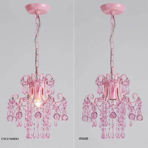 Vista 5 de Q&S Mini Lámpara de Araña de Cristal, Lámpara de Araña Rosa Moderna, Pequeña Lámpara Colgante para Habitación de Princesa, Vestidor, Baño, Tienda