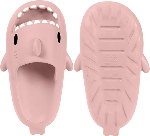 Vista 4 de Sandalias de tiburón para niños y niñas, pantuflas de ducha con forma de nube, bonitas sandalias de punta abierta con dibujos animados, suela