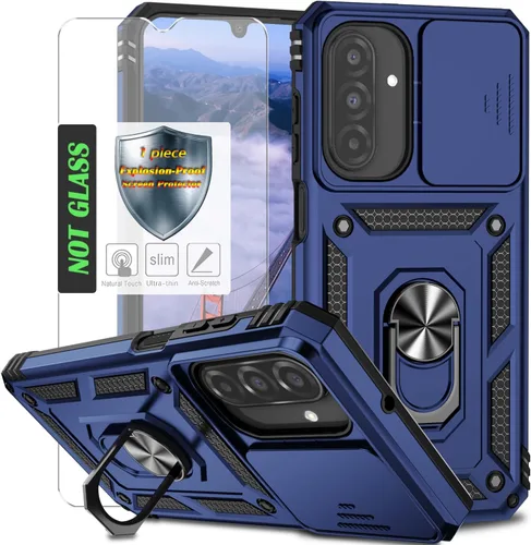 Vista 29 de Funda para Galaxy A26 con cubierta para lente de cámara, protector de pantalla HD, protección contra caídas de grado militar, soporte de anillo