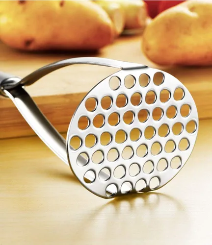 Vista 4 de Triturador de patatas, acero inoxidable resistente para cocina de acero, puré de papas, verduras y frutas.