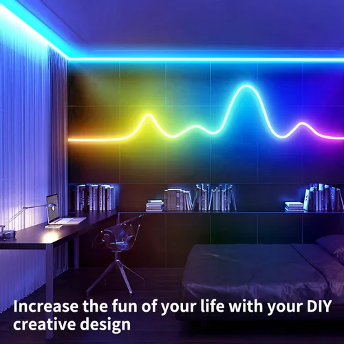 Vista 3 de segrass Cuerda de luz de neón de 16.4 pies, cuerda de luces LED flexible con control por aplicación/control remoto, luces de cuerda de múltiples