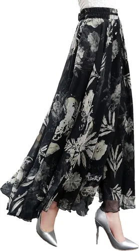 Vista 3 de Sinono Falda larga de gasa bohemia para mujer, vestido gitano, falda de playa bohemia