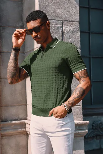Vista 4 de PJ PAUL JONES Polo de punto para hombre de manga corta con cremallera de un cuarto