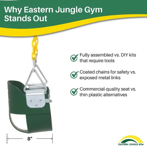 Vista 8 de Columpio Eastern Jungle Gym resistente, con respaldo alto, para bebés, con cadenas cubiertas y correa de seguridad