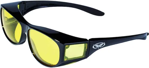 Vista 4 de Global Vision Escort Safety Fit sobre lentes, marco negro (paquete de 3, 1 lente transparente, 1 lente ahumada, 1 lente amarilla)