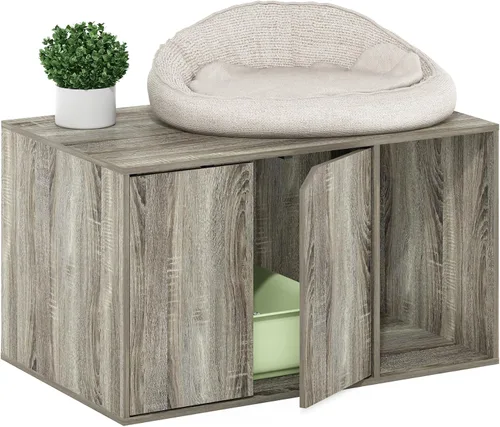 Vista 26 de Caja de arena Furinno Peli, Pequeña, Americano Entrada lateral, muebles ocultos, casa de madera para mascotas con puertas, fácil montaje