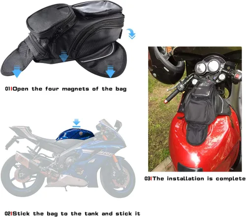 Vista 6 de KATUR Bolsa para tanque de combustible de gasolina para motocicleta, tela Oxford impermeable con fuerte bolsa magnética compatible con Harley Honda