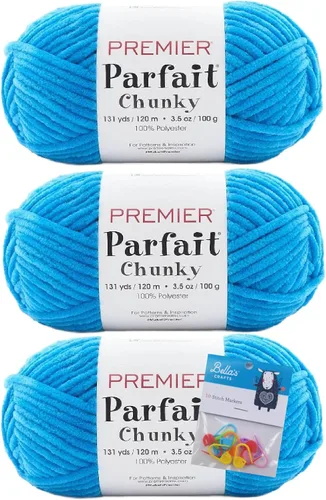 Vista 35 de Premier Yarns Parfait - Paquete de 3 unidades de felpilla gruesa de 3.5 onzas, peso supervoluminoso, paquete de 3 unidades con soportes para punto