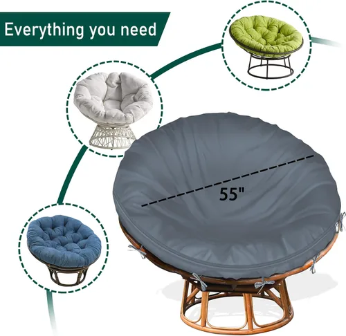 Vista 2 de Funda de cojín Papasan impermeable solamente, (para fundas de cojín de silla Papasan de 47 a 55 pulgadas) diseño de cremallera gris para un fácil