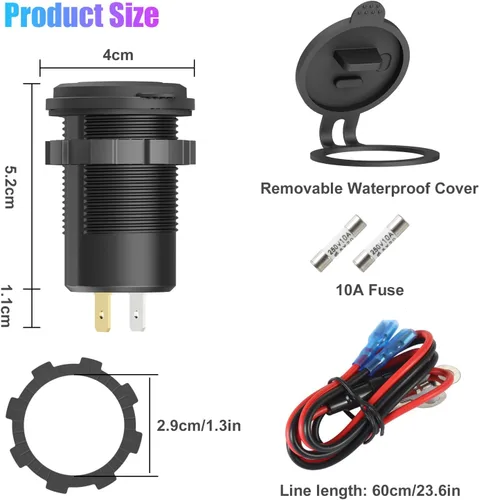 Vista 6 de Boostable - Toma de corriente USB C de 12 V de 65 W y puerto PD3.0 de carga rápida de 18 W, cargador USB 3.0 para portátiles, tabletas, teléfonos