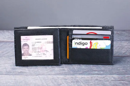 Vista 3 de Billetera para hombre de piel auténtica RFID bloqueo de señal bifold multitarjeta monedero monedero