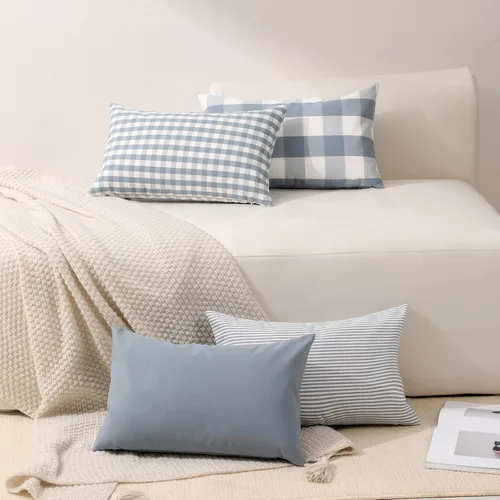 Vista 5 de vctops Fundas de almohada decorativas a cuadros azules de 12 x 20 pulgadas, funda de cojín lumbar de guingán para sofá, dormitorio