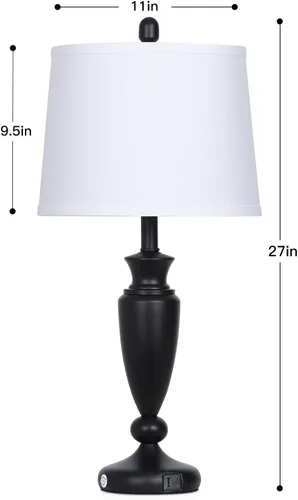 Vista 7 de Rinweey Lámpara de mesa negra de 27 pulgadas, lámpara de sala de estar con control táctil de 3 vías con puertos USB A+C, moderna lámpara de noche