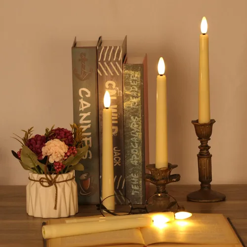 Vista 3 de Paquete de 9 velas de ventana sin llama de mecha 3D con control remoto y temporizador, velas LED de 8 pulgadas de alto, color marfil de 8 pulgadas