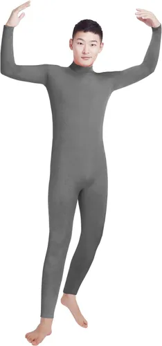 Vista 23 de Shinningstar Zentai Unitard - Body de manga larga con cuello alto y elastano para hombre Verde militar