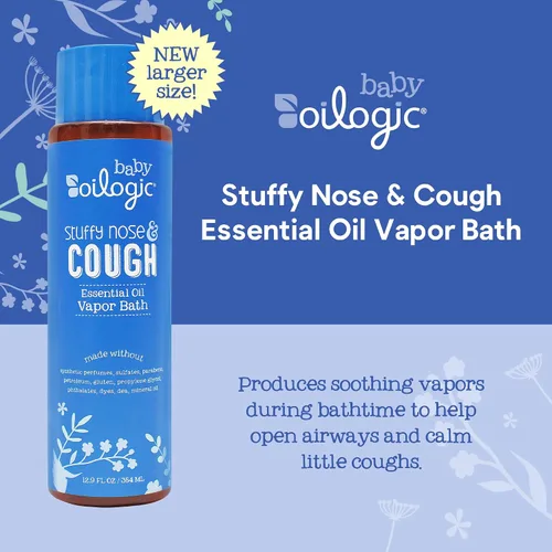 Vista 2 de Oilogic Baño de vapor de aceite esencial para la nariz y la tos congestionada para bebés y niños pequeños, esenciales suaves para el baño del bebé