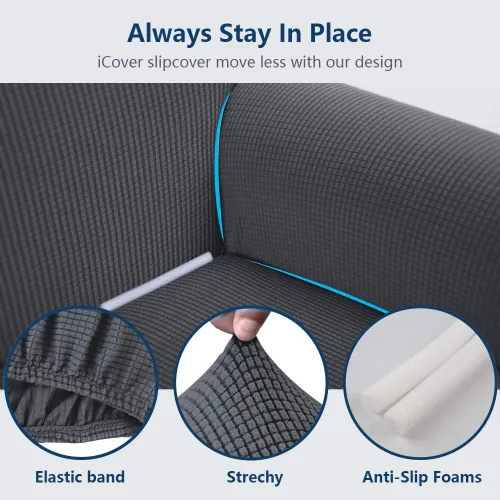 Vista 7 de iCOVER - Funda de sofá de una pieza de alta elasticidad, lavable a máquina, tela jacquard de elastano, parte inferior elástica antideslizante, sofá