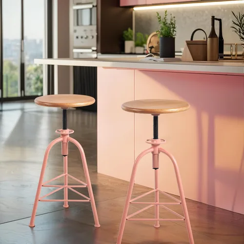 Vista 10 de Topower Taburete de bar de altura ajustable de metal de diseño industrial antiguo, silla de desayuno de comedor de cocina, taburete de madera