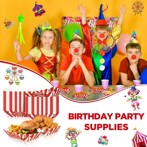 Vista 4 de Tenceur 50 Piezas Bandejas de Papel de Carnaval para Alimentos 2lb Decoraciones de Carnaval Cuencos de Nachos a Rayas Rojas y Blancas Barcos