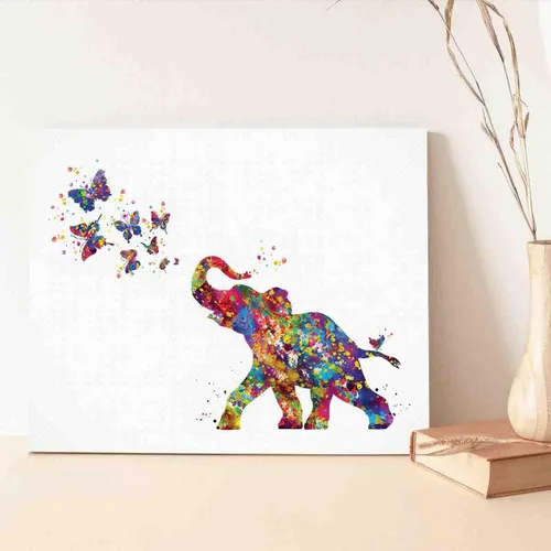Vista 3 de Impresión artística de acuarela, elefante bebé y mariposas, estampado de acuarela de elefante bebé con mariposa, regalo de cumpleaños, decoración