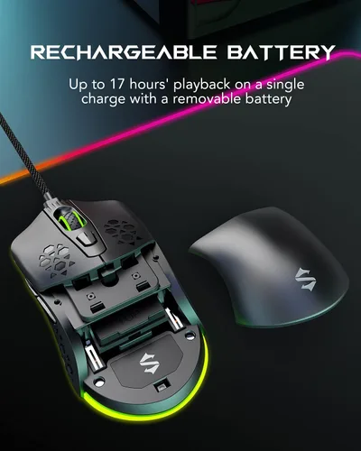 Vista 7 de Black Shark Mouse inalámbrico para juegos, mouse de computadora con cable de doble modo con 10000 DPI, panal reemplazablecarcasa sólida, 6 botones
