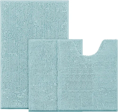 Vista 11 de BYSURE Juego de 3 alfombras de baño color azul aguamarina, antideslizantes, extra absorbentes, de felpilla, suaves, lavables Azul-aqua azul