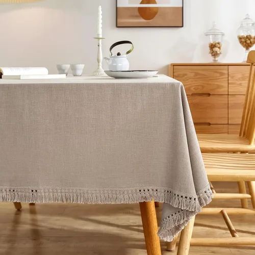 Vista 12 de AmHoo - Mantel de lino con borlas y bordado rectangular decorativo para mesa natural para cocina, comedor, buffet de boda, 55 x 55 pulgadas, negro