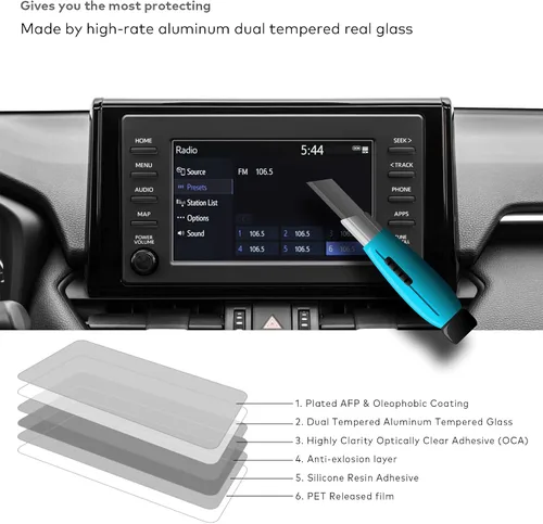 Vista 4 de Protector de pantalla de cristal prémium para Toyota RAV4 (2015-2022), Camry (2018-2020) Accesorios de pantalla táctil multimedia de 7 pulgadas