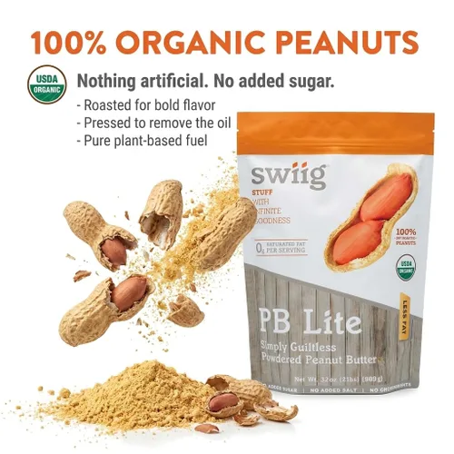 Vista 4 de swiig PB Lite 2lb – Bajo en calorías, 0.18 oz de proteína, sin azúcar añadido – Mezcla en batidos de proteínas y batidos – Bajo en carbohidratos