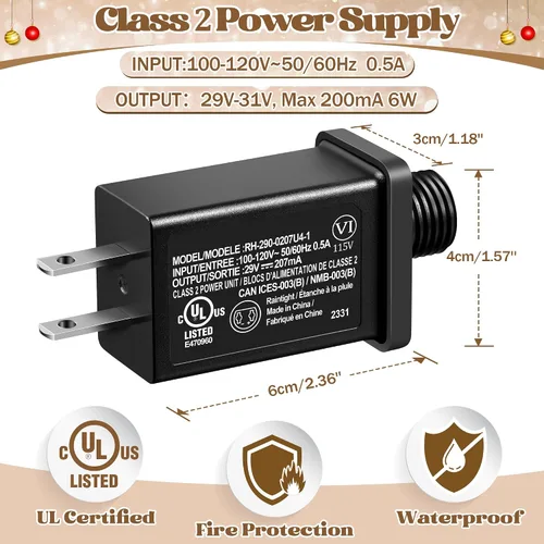 Vista 2 de Feekoon 1 paquete de fuente de alimentación LED clase 2 29 V 6 W transformador, adaptador de enchufe impermeable IP44 de EE. UU., controlador LED
