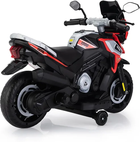 Vista 4 de TOBBI - Motocicleta para niños, eléctrica, estilo motocross, bicicleta para niños pequeños con ruedas de entrenamiento, juguetes de 12V, batería