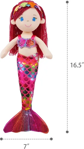 Vista 4 de June Garden 16.5" Sirena brillante Aurelia - Muñeca de felpa suave y brillante para regalo para niñas pequeñas