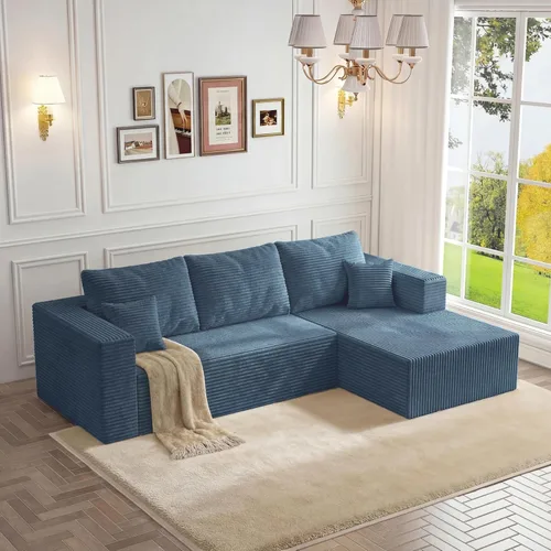 Vista 30 de Sofá otomano modular de pana de 28 pulgadas sin hueso, sofá otomano seccional para sala de estar, color beige