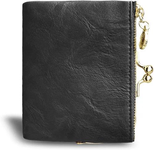 Vista 11 de AOXONEL Cartera para mujer, pequeña, Rfid, compacta, plegable, de piel, vintage, con cremallera y cierre de beso