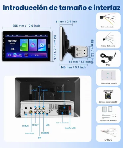 Vista 7 de Estéreo para automóvil con pantalla táctil giratoria de 10.1 pulgadas mejorada 2026 CarPlay inalámbrico y Android Auto AM FM Bluetooth 5.2