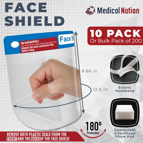 Vista 2 de Medical Nation Protector Facial 10 Unidades Protectores Faciales de Plástico Transparente para Mujeres, Hombres y Niños, Antiempañamiento