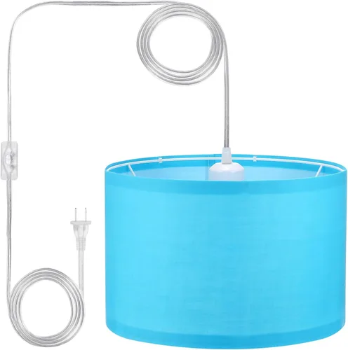 Vista 21 de PATIKIL - Lámpara colgante con enchufe, lámpara de 15 pies con cable de cuerda y interruptor de encendido/apagado, pantalla de tela de lino, enchufe