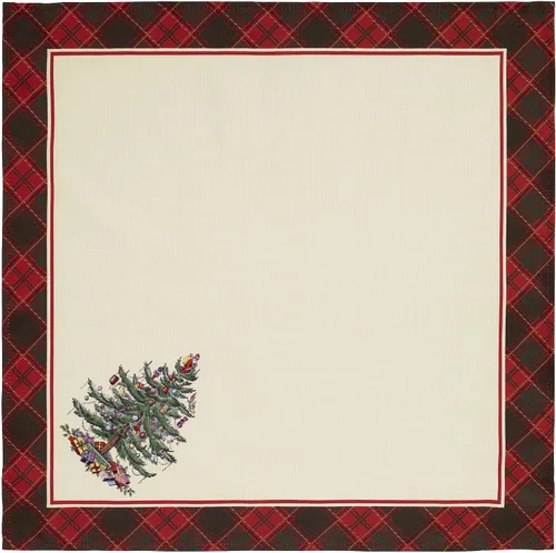 Vista 4 de Spode - Juego de servilletas, decoración del hogar navideño, juego de 4 (colección de tartán de árbol de Navidad Spode)