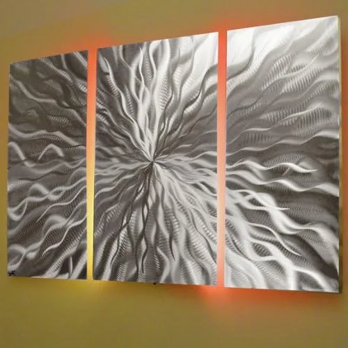 Vista 3 de Energía cósmica, LEDSP 3 paneles que cambian de color LED moderno abstracto metal arte de pared escultura pintura decoración RGB