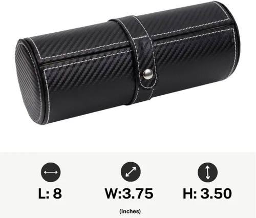 Vista 6 de Reloj de viaje y funda para gemelos estilo rollo negro carbono