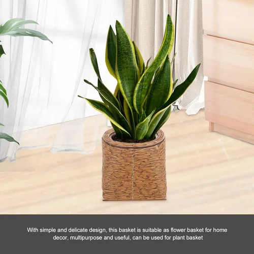 Vista 6 de OSALADI Cesta tejida de ratán para plantas, cesta de almacenamiento decorativa duradera hecha a mano