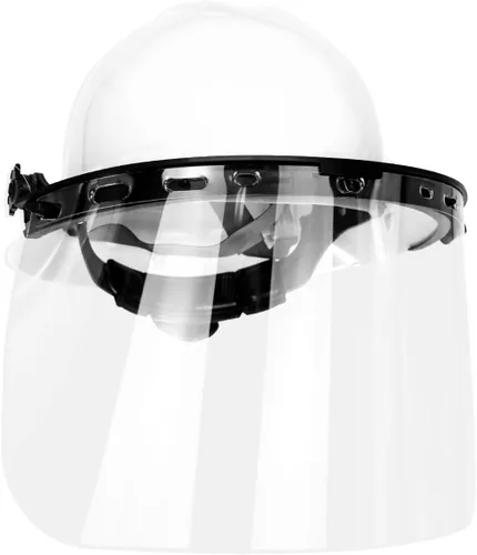 Vista 2 de Malta Dynamics Casco duro de ala completa fabricado en Estados Unidos con visera ajustable y protector facial, cumple con OSHA/ANSI